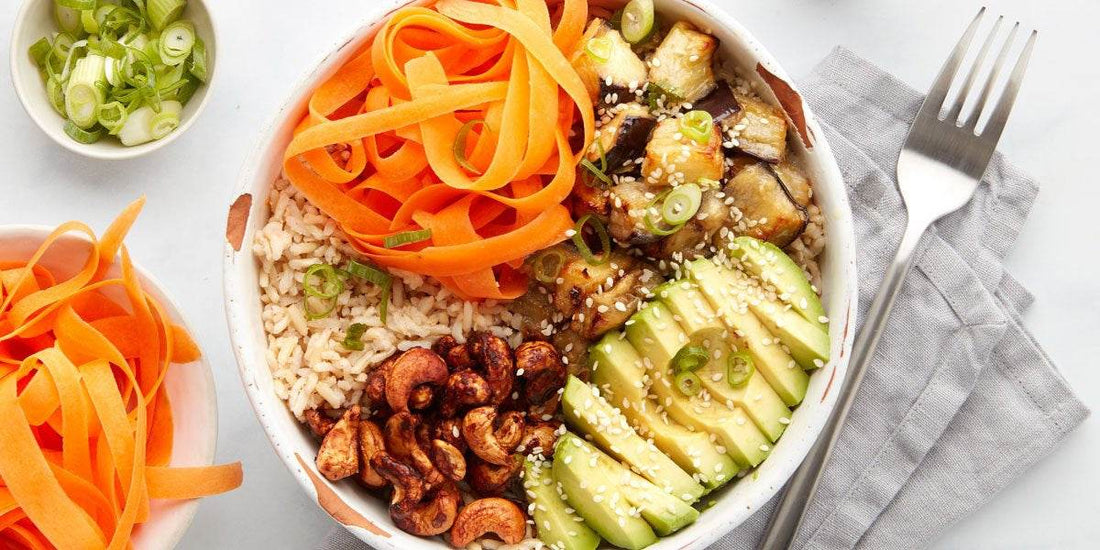 Miso Aubergine Buddha Bowl With Tamari Nuts