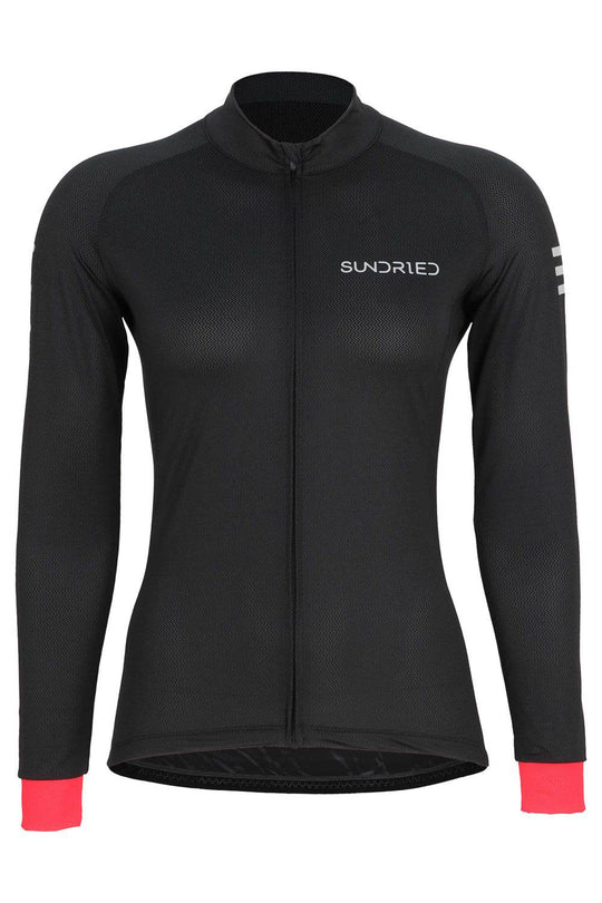 Sundried Apex Women's Long Sleeve Cycle Jersey Long Sleeve Jersey L Black SD0446 L Black Activewear