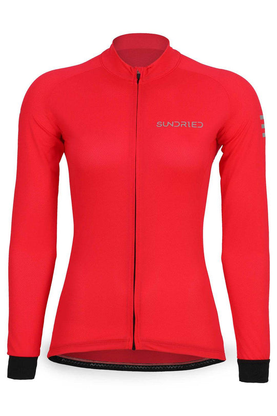 Sundried Apex Women's Long Sleeve Cycle Jersey Long Sleeve Jersey L Red SD0446 L Red Activewear