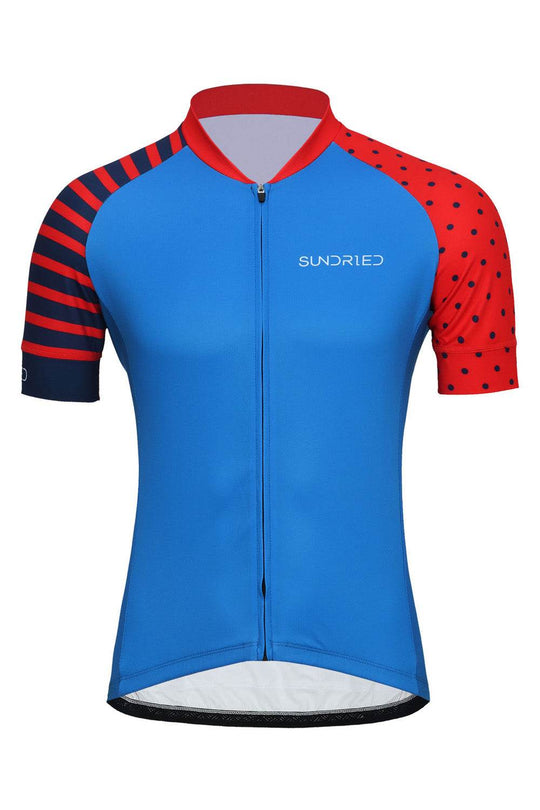 Sundried Spots and Stripes Men's Short Sleeve Cycle Jersey Short Sleeve Jersey L Blue SD0479 L BlueStripe Activewear