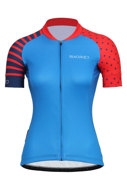 Sundried Spots and Stripes Women's Short Sleeve Cycle Jersey Short Sleeve Jersey XS Blue SD0480 XS BlueStripe Activewear