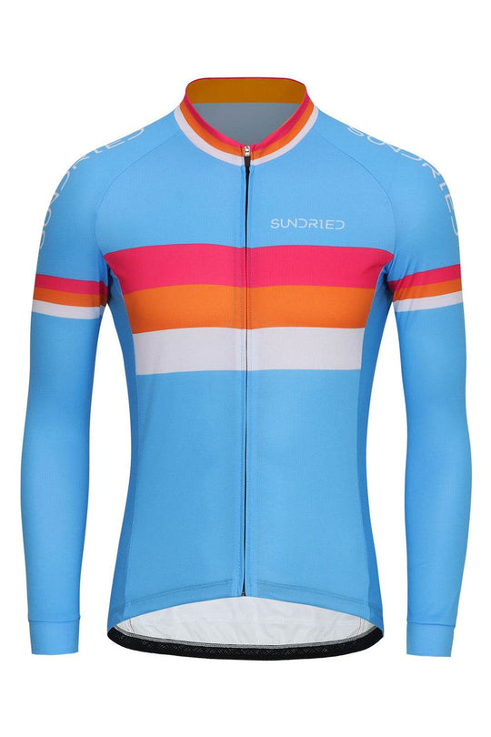 Sundried Euro Men's Long Sleeve Cycle Jersey Long Sleeve Jersey L Blue SD0489 L Blue Activewear