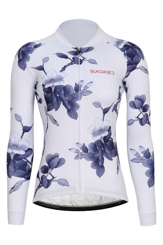 Sundried Floral Women's Long Sleeve Training Cycle Jersey Long Sleeve Jersey L White SD0460 L White Activewear