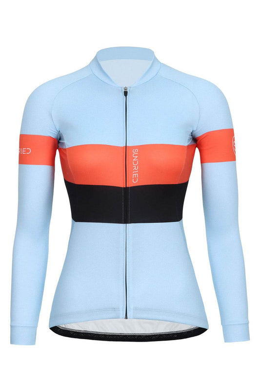 Sundried Sky Stripe Women's Long Sleeve Cycle Jersey L Blue Long Sleeve Jersey by Sundried | Sundried